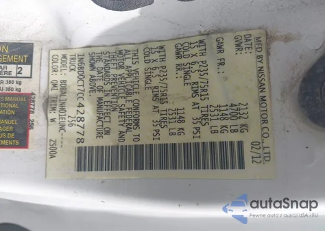 2012 Nissan Frontier S from USA, damaged, VIN 1N6BD0CT7CC428778